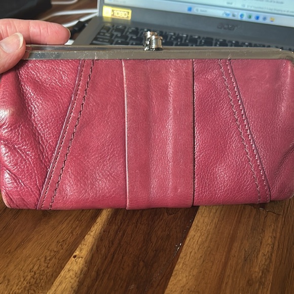 HOBO Burgundy Leather Clutch with Silver Trim - Picture 12 of 16
